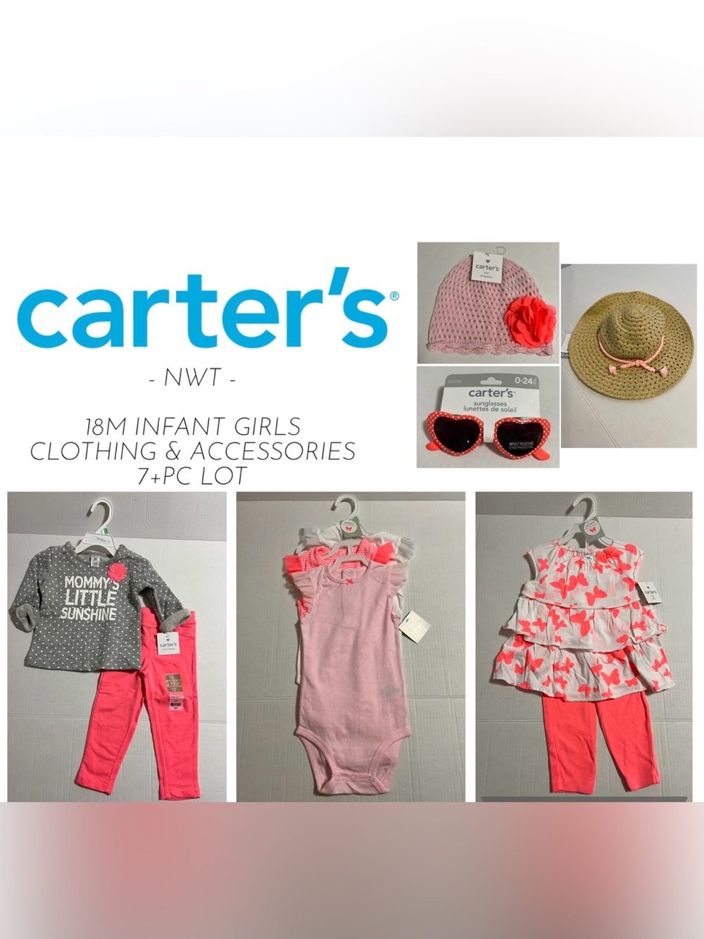 🆕CARTER’S - 18M - NWT - 7+PCS - INFANT GIRLS CLOTHING & ACCESSORIES LOT